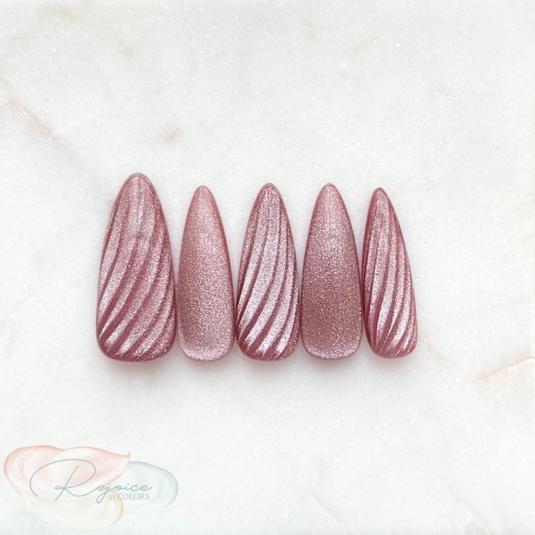 Pink Stripes · Cat-eye · Press on Nails